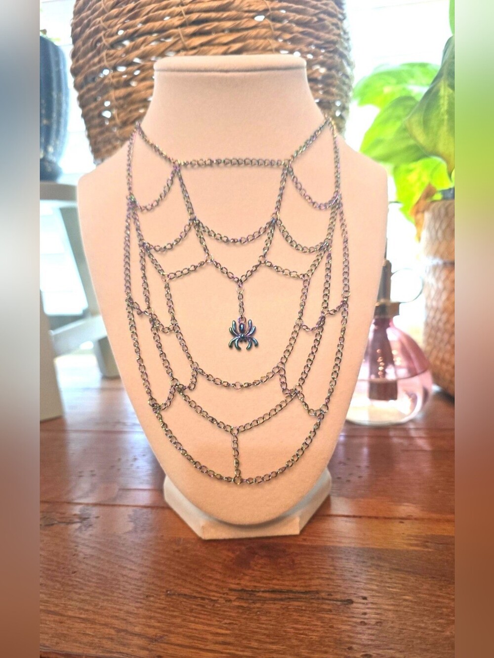Rainbow Alloy Spider Web Necklace 🕸️